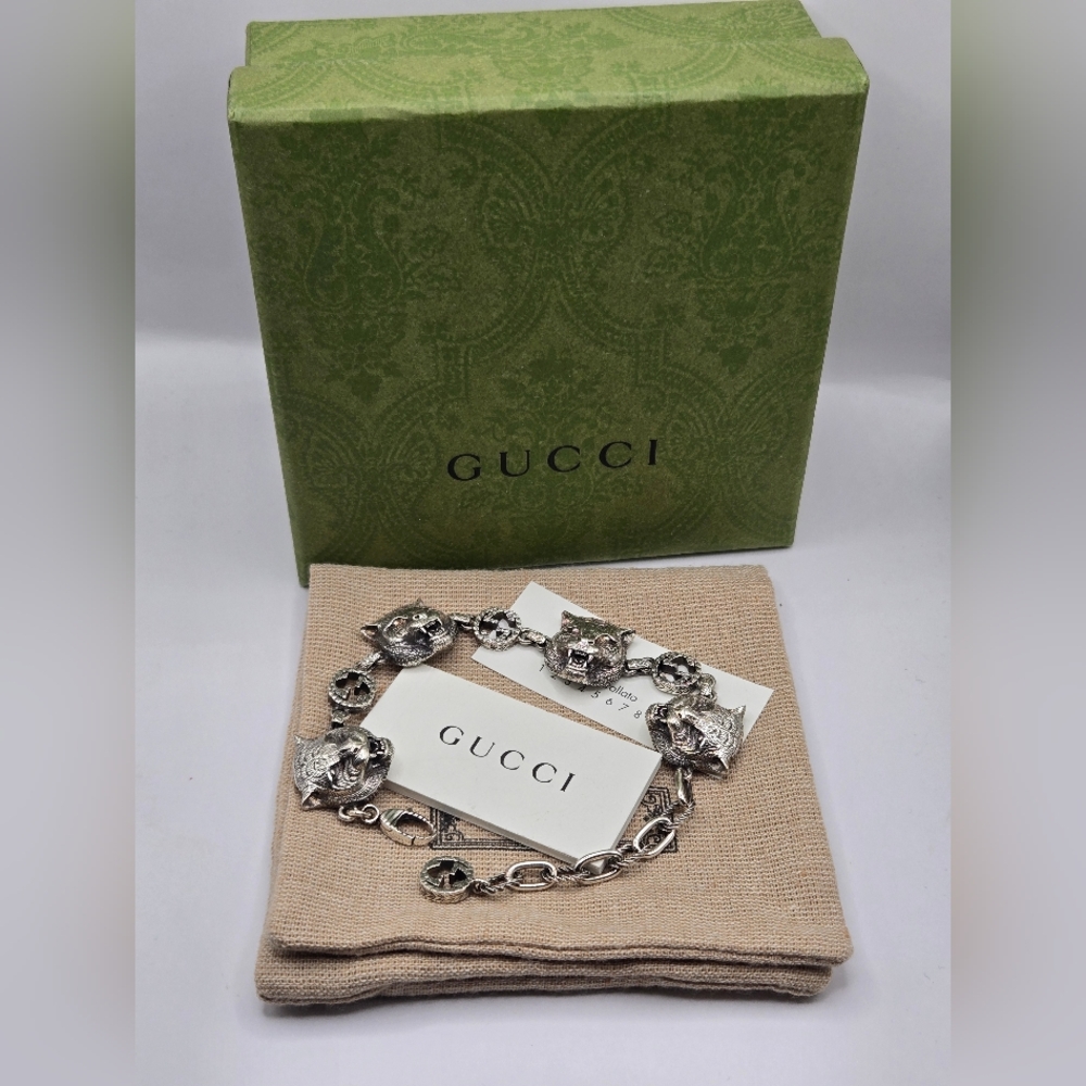 Gucci Sterling Silver Garden Feline Charm Bracelet